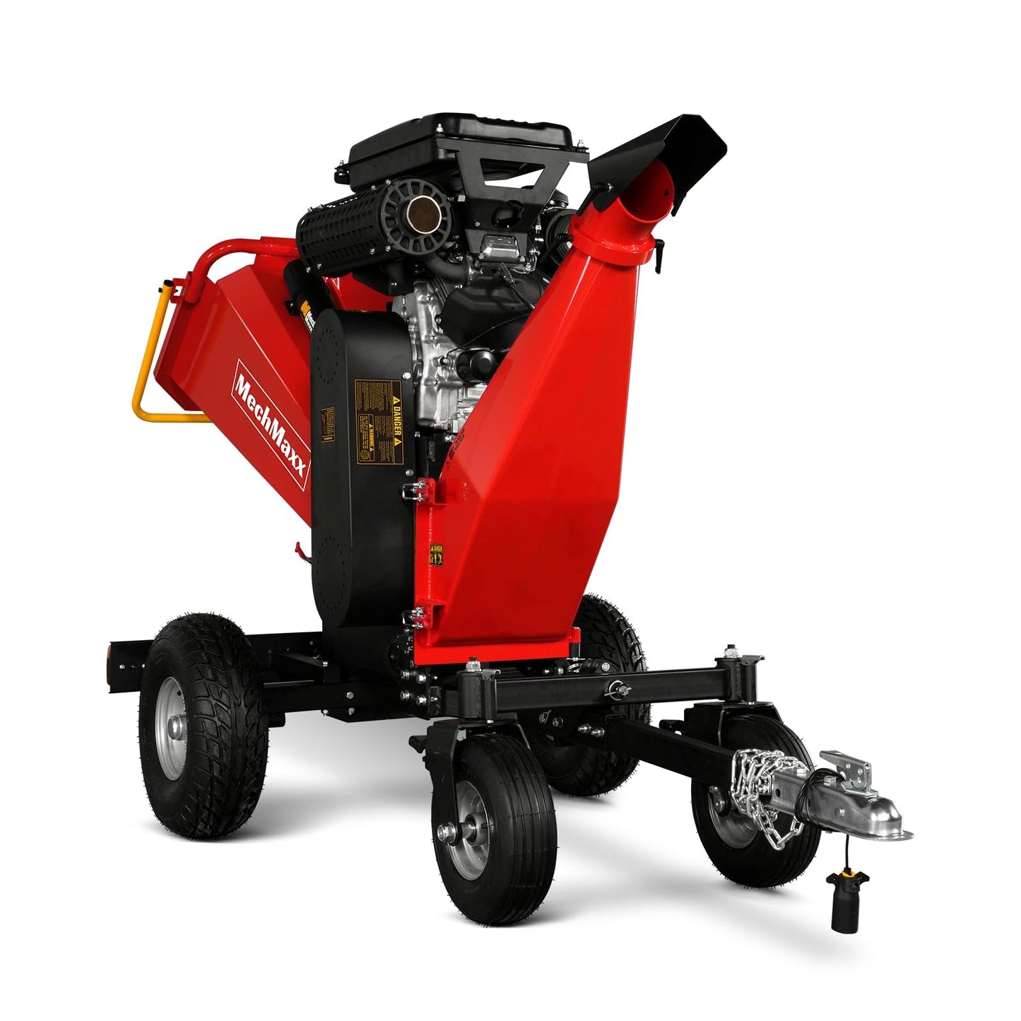 MechMaxx 8'' Inch ZONSEN 1000cc 35hp E-Start Gas Powered Engine 4-Wheels Wood Chipper Shredder Mulcher with Towbar/Tail Light/Emergency Stop Switch, Model B200 Red