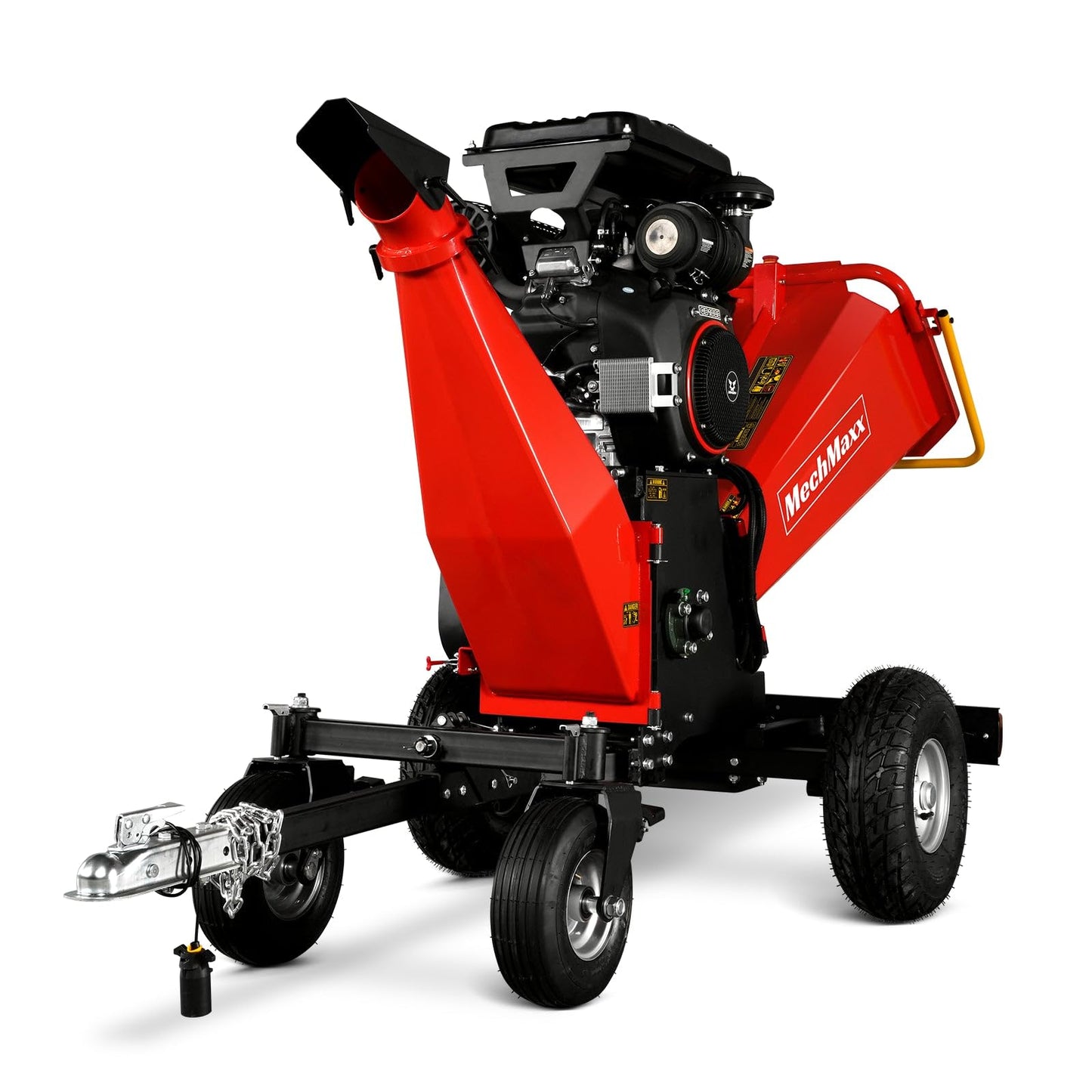 MechMaxx 8'' Inch ZONSEN 1000cc 35hp E-Start Gas Powered Engine 4-Wheels Wood Chipper Shredder Mulcher with Towbar/Tail Light/Emergency Stop Switch, Model B200 Red