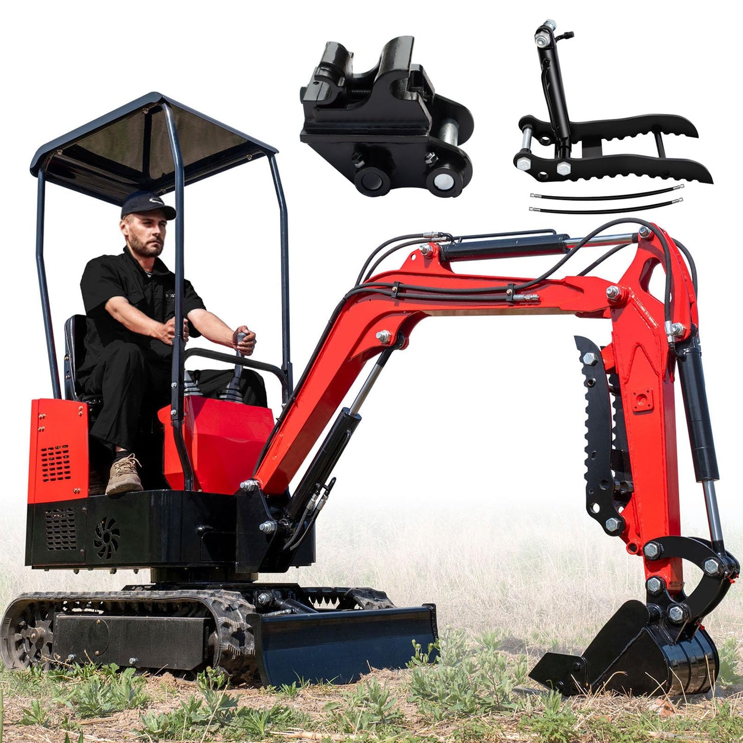 MMS 1 Ton Mini Excavator with 13.5HP Engine, Compact Backhoe Digger, Easy - to - Use Crawler Excavator for Home Use, Gardening, Landscaping & Small DIY Construction Project