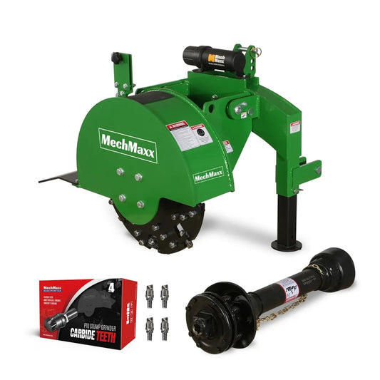 MechMaxx Heavy Duty 3-Point PTO Powered Stump Root Grinder For 15-45HP Tractors With 34 Carbide Teeth, 6'' Cutting Depth, 24'' Flywheel Diameter, Model SG24 Green (Green)