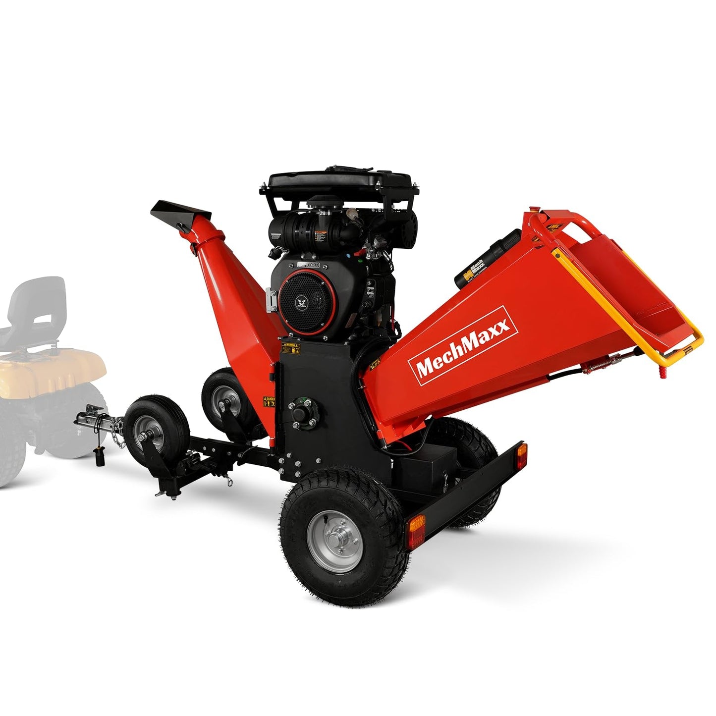 MechMaxx 8'' Inch ZONSEN 1000cc 35hp E-Start Gas Powered Engine 4-Wheels Wood Chipper Shredder Mulcher with Towbar/Tail Light/Emergency Stop Switch, Model B200 Red