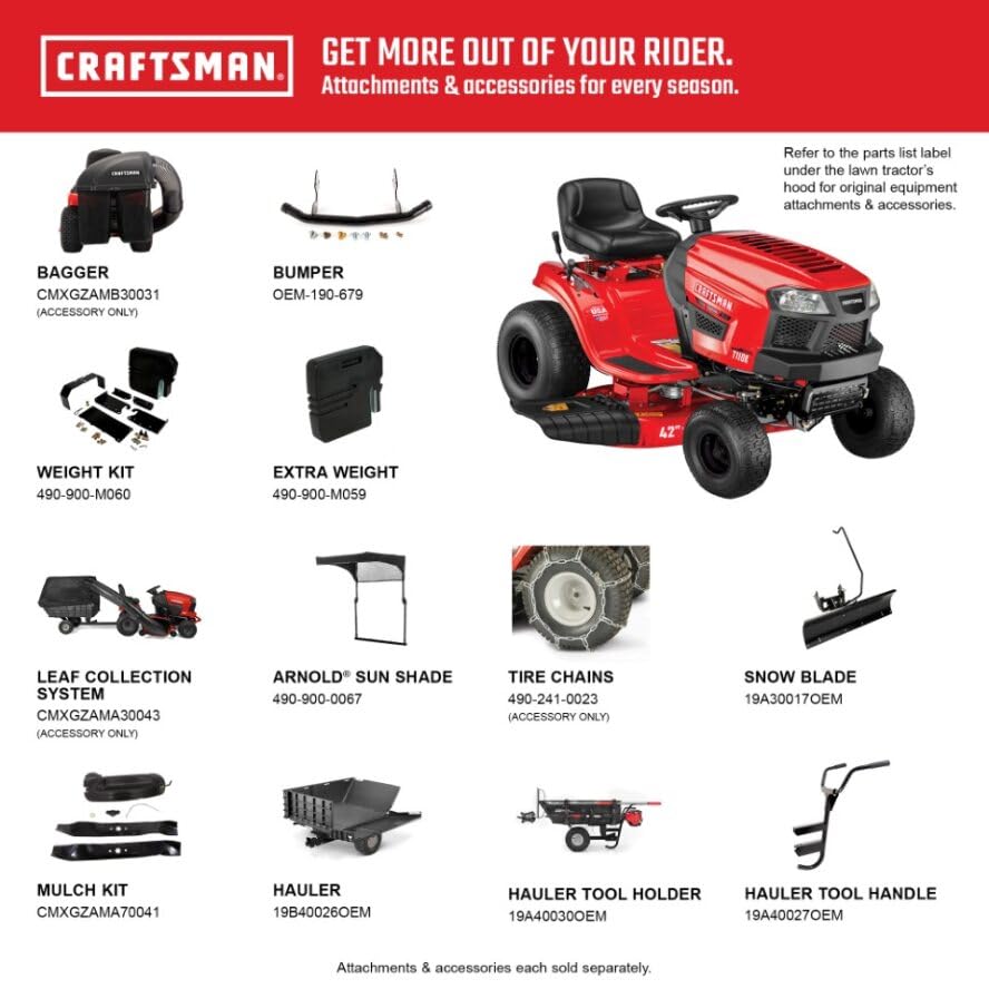 Craftsman 42" Gas Riding Lawn Mower with 17.5 HP* Briggs and Stratton Single-Cylinder Engine, Gas Lawn Tractor with 7-Speed Transmission, Red/Black