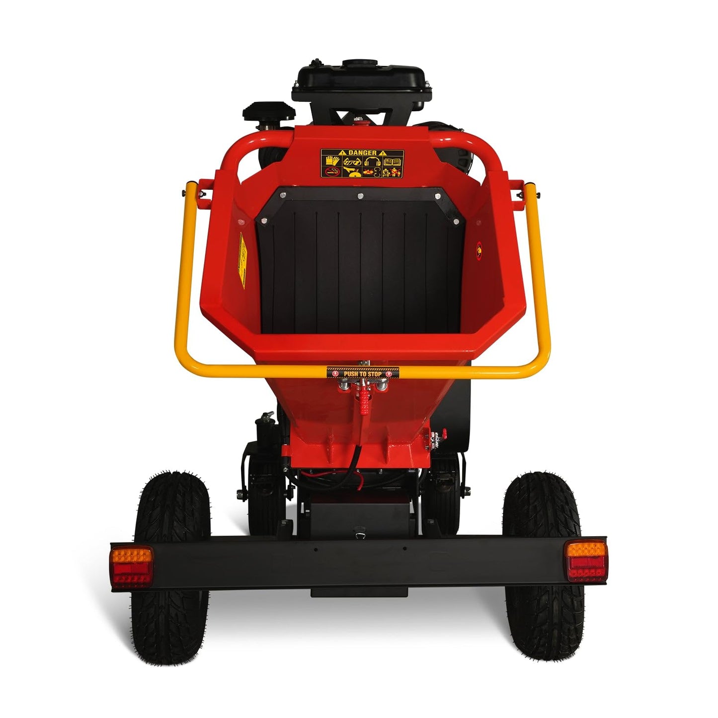 MechMaxx 8'' Inch ZONSEN 1000cc 35hp E-Start Gas Powered Engine 4-Wheels Wood Chipper Shredder Mulcher with Towbar/Tail Light/Emergency Stop Switch, Model B200 Red