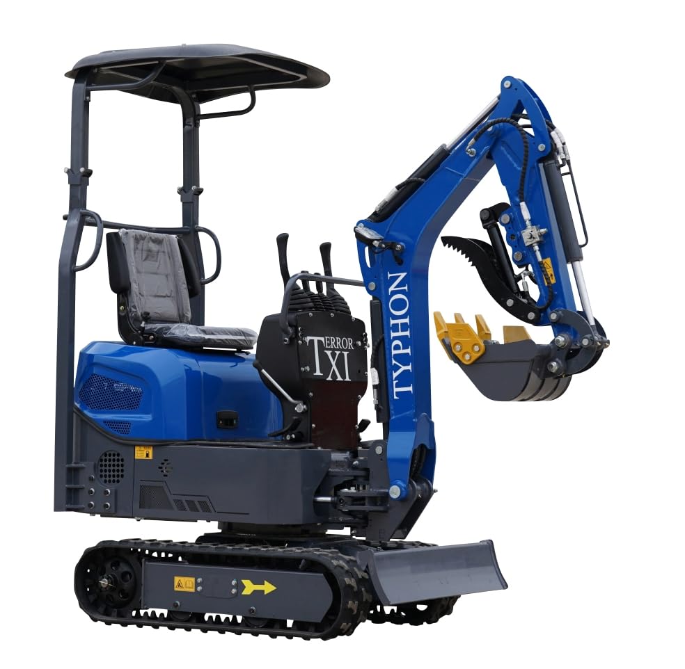 Terror XI Storm Mini Excavator – 1.1 Ton Trench Digger with Boom Swing, Hydraulic Thumb Clip, Bucket, Hydraulic Oil Cooler