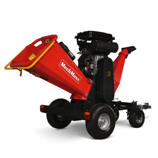 MechMaxx 8'' Inch ZONSEN 1000cc 35hp E-Start Gas Powered Engine 4-Wheels Wood Chipper Shredder Mulcher with Towbar/Tail Light/Emergency Stop Switch, Model B200 Red