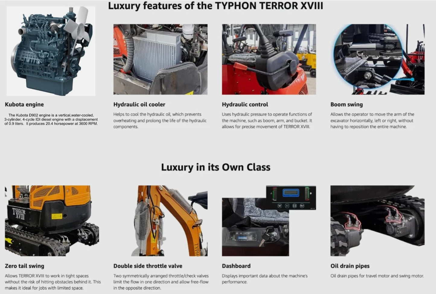 TERROR XVIII – 4,000 lbs Mini Excavator  EPA Certified | D902 Diesel Engine