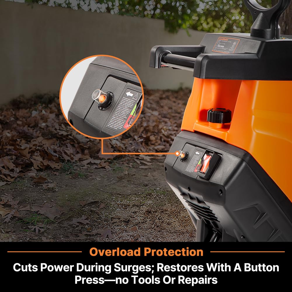 LawnMaster FD1503 Electric Wood Chipper Shredder 15-Amp 1.8-Inch Cutting Diameter Max 14:1 Reduction