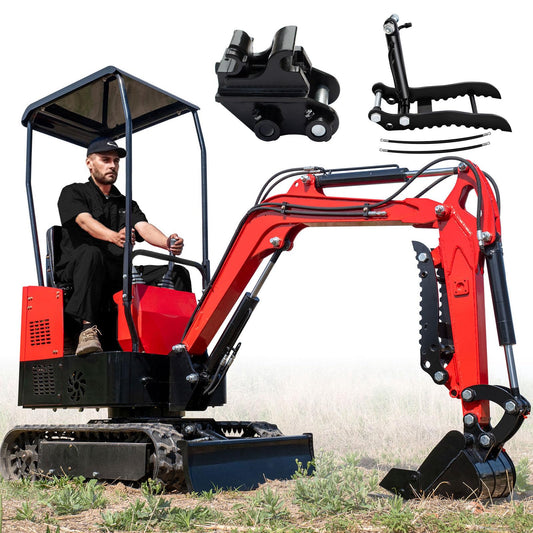 MMS 1 Ton Mini Excavator with 13.5HP Engine, Compact Backhoe Digger, Easy - to - Use Crawler Excavator for Home Use, Gardening, Landscaping & Small DIY Construction Project